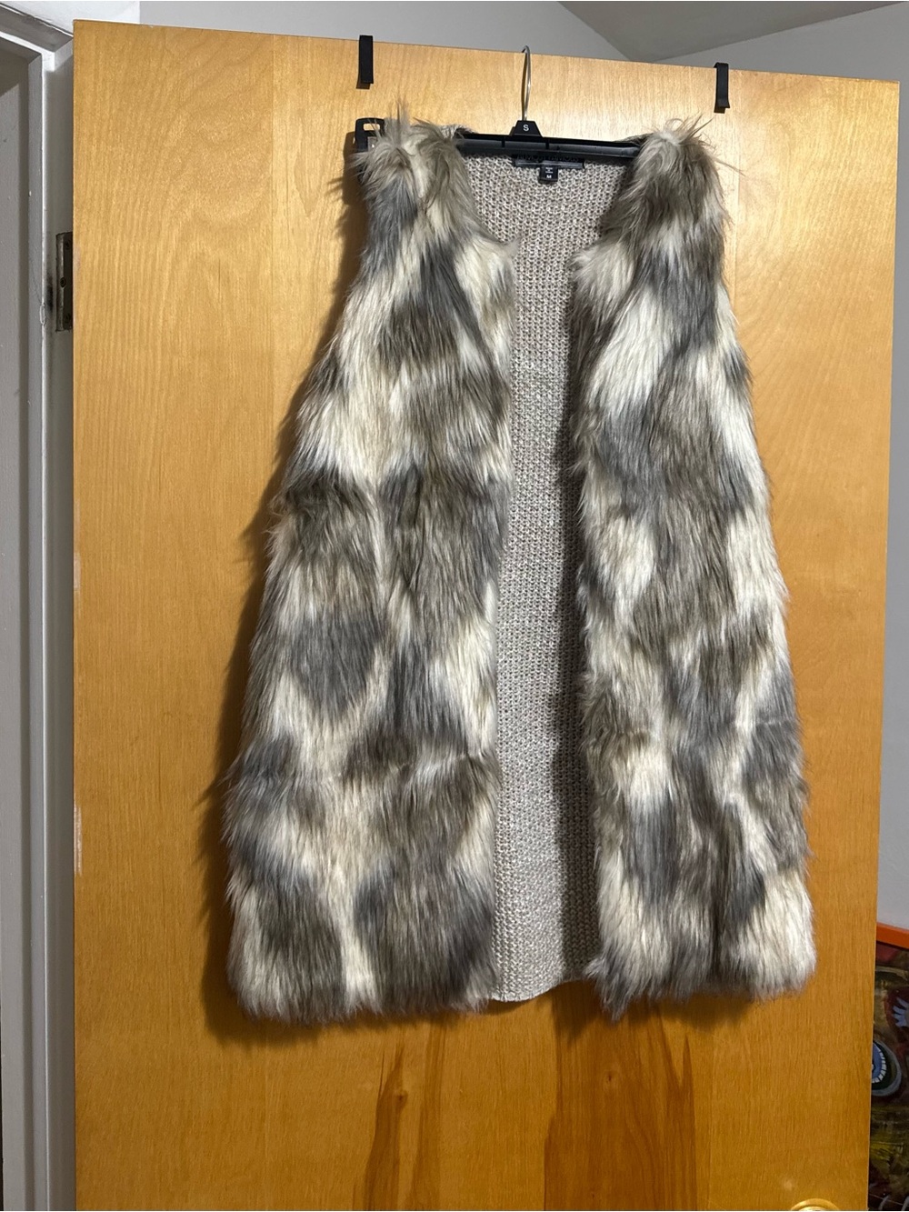 Faux Fur Vest in Grey and Cream